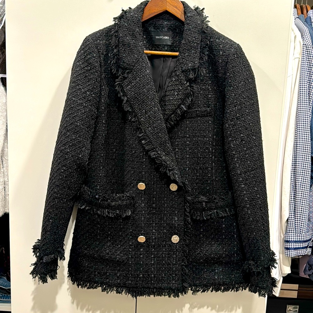 Dulce Cabo, black Tweed double breasted jacket - size large / 12.